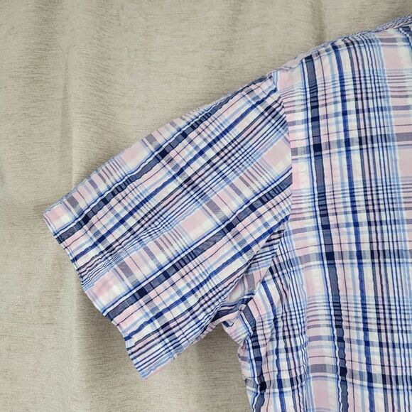 Ralph Lauren Y2K Blue Pink Plaid Cotton Seersucker Fabric Button Down Shirt - Picture 4 of 11